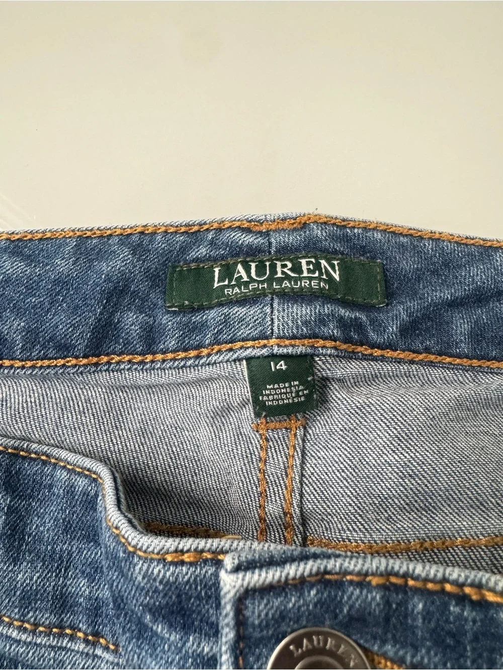 Lauren Ralph Lauren Modern Curvy Straight Denim Jeans Monogram Leather Patch 14
